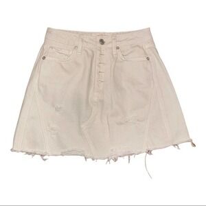 We The Free By Free People Off White Denim Fringe Mini Skirt Size 24